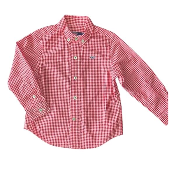 Vineyard Vines Performance Red Gingham Shirt Boys 4T Whale Button Down - Picture 3 of 8